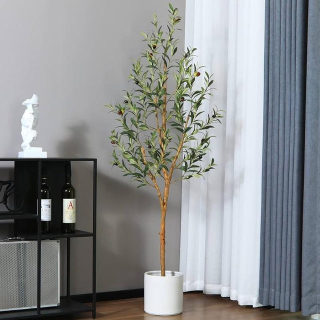 Artificial Olive Tree, 5FT Tall Fake Silk Plants with Natural Wood Trunk Faux Potted Tree for Home Decor Indoor Office Porch, Set of 1
