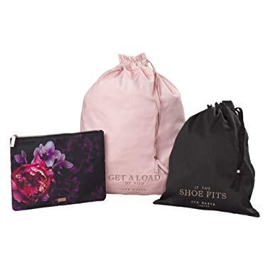 Ted Baker Splendor Pink Floral 3-Piece Travel Laundry & Shoe Storage Bags, Multi