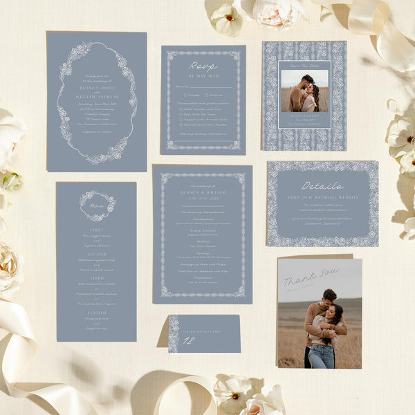 Ariadne Portrait | Periwinkle Gray | Zola Wedding Invitations