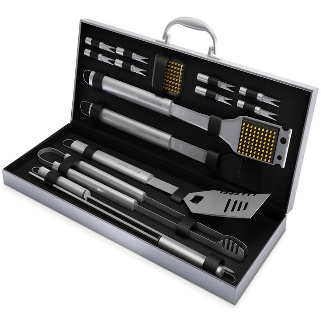 16-Piece BBQ Grill Accessories Set - Barbecue Tool Kit with Aluminum Case for Home Grilling - Great Gift for Birthday or Father’s Day by Home-Complete