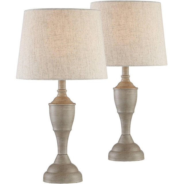 360 Lighting Farmhouse Chic Accent Table Lamps 21" High Set of 2 Beige Washed Linen Drum Shade for Living Room Bedroom Bedside Nightstand