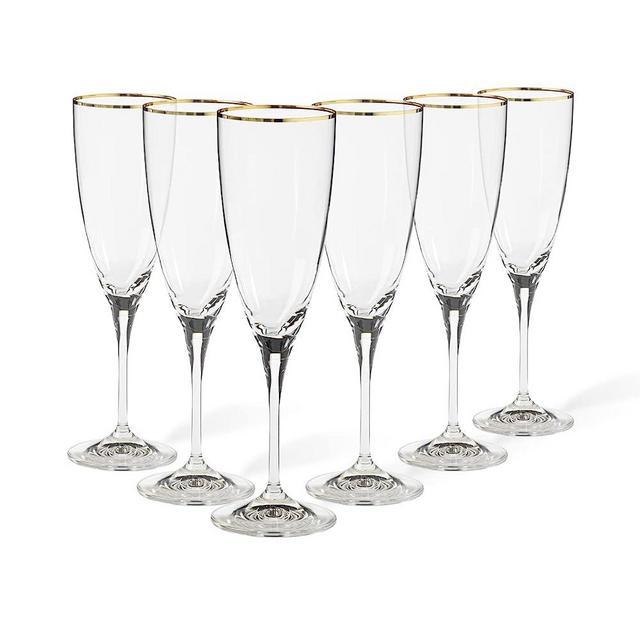 Casafina Glassware 7 oz. Set of 6 Flutes Champagne Glasses - Sensa Collection, Golden Rim | Microwave & Dishwasher Safe Dinnerware | Food Safe Glazing | Restaurant Quality Drinkware