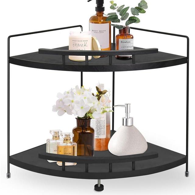 2-Tier Corner Bathroom Counter Organizer,Vanity Organizer,Counter Corner Shelf,Bathroom Storage and Organization,Vanity Trays for Bathroom Counter, Makeup Organizer, Perfume Tray, Kitchen Spice Rack