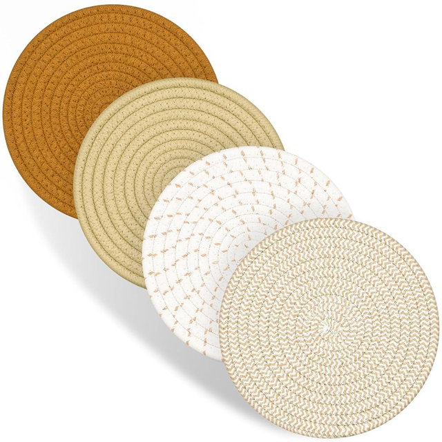 Trivets for Hot Dishes, 4 Pot Holders for Kitchen, Heat Resistant Mats for Countertop, 8 Inch Hot Pads for Hot Pots and Pans, Coaster, Home Essentials, Rustic Farmhouse Decor (Brown)