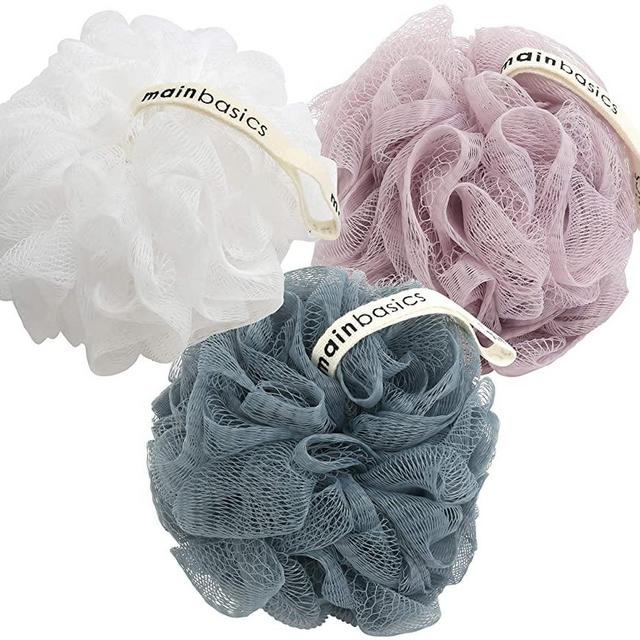 MainBasics Bath Shower Loofah Sponge Pouf Body Scrubber Exfoliator (Set of 3)