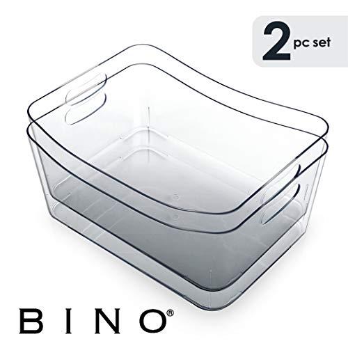 BINO Clear Plastic Storage Bin with Handles - Plastic Storage Bins for Kitchen, Cabinet, and Pantry Organization and Storage - Home Organizers and Storage - Refrigerator and Freezer (2PK- Large)