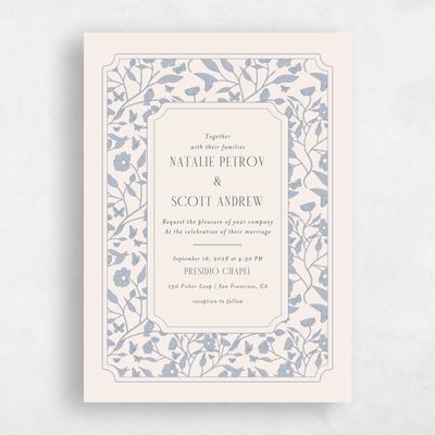 Blue Floral Wedding Invitation - Isabeau Portrait