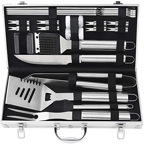 POLIGO 22pcs Barbecue Grill Utensils Kit Stainless Steel BBQ Grill Tools Set - Camping Grill Accessories in Aluminum Case for Christmas Birthday Presents - Ideal Outdoor Grilling Gifts Set for Dad Men