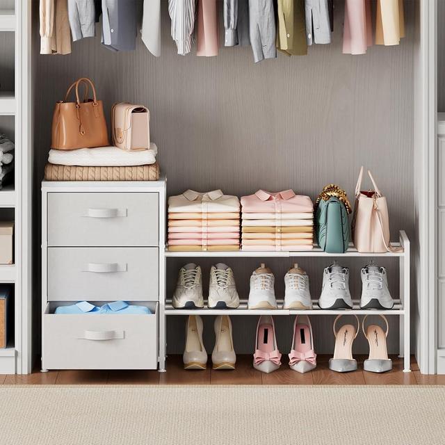 Cidaziya Expandable Closet Organizers and Storage, White Fabric Storage Dresser, 3 Drawer Dresser, Clothes Shelves for Kids, Purse Organizer Small Shoe Rack for Closet Bedroom