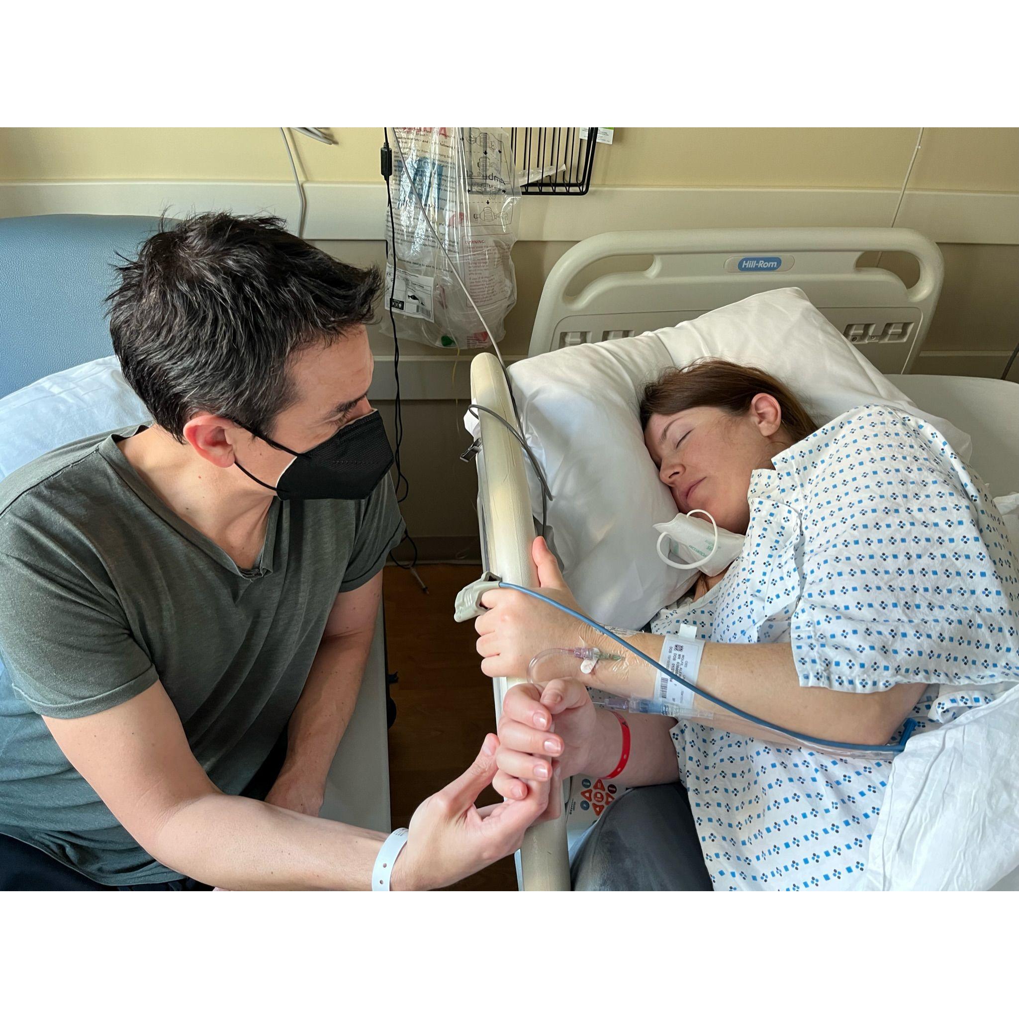 Jason comforting Alex during labor, 2022.