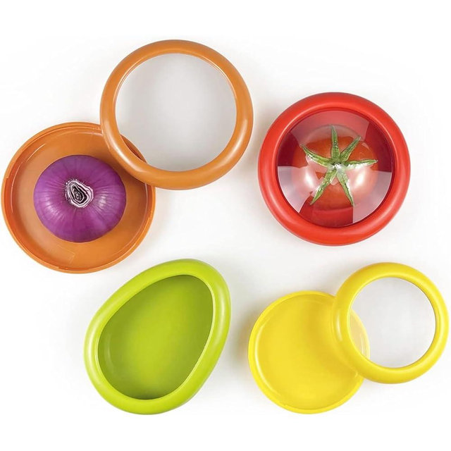 Generic Silicone Fruit And Vegetable Containers For Fridge,Reusable Holder For Food Storage,Fresh Stretch Pods For Food Saver (Green,Red,Yellow,Brown), FDPOD-02