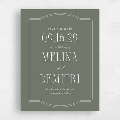 Dark Sage, Green Wedding Save the Date - Ivette Portrait