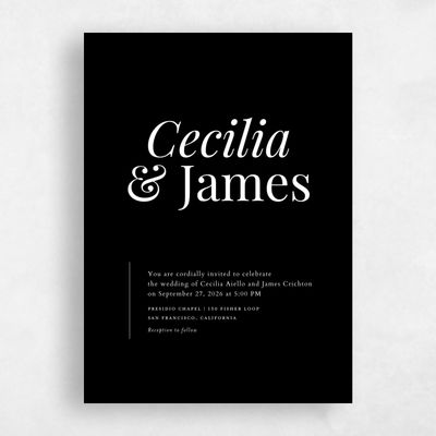 Black Wedding Invitation - Brunswick Portrait
