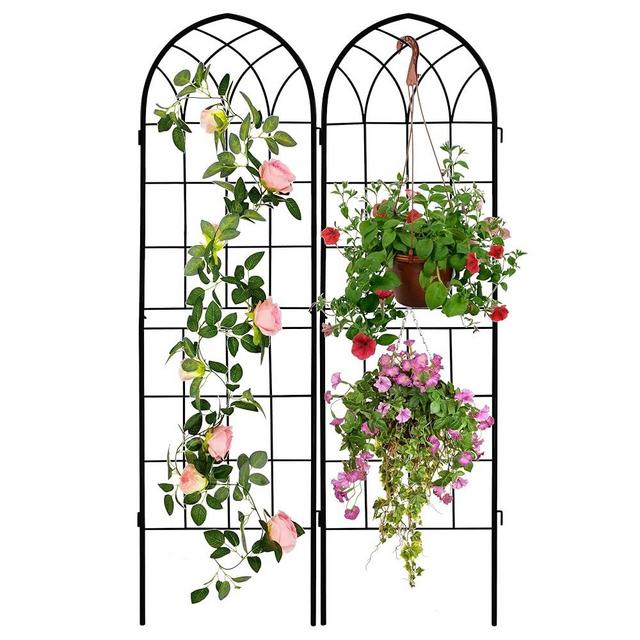 LZRS 2 Pack 71x20in Rustic Iron Arch Decoration Garden Trellis with Black Metal Coating – Perfect for Supporting Climbing Plants Outdoor, Roses, Vines, Flowers, and Vegetables.
