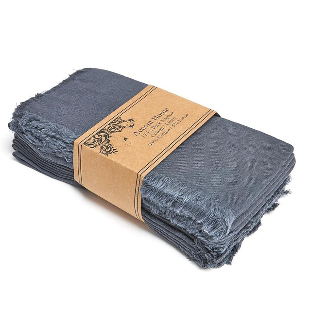 ACCENTHOME Grey Cotton Linen Napkin Set of 12 18x18 inch Dinner Napkins - Washable Soft Premium Hotel Quality Reusable Hemmed Edges Napkins Perfect Table Linens for Family Dinners, Weddings