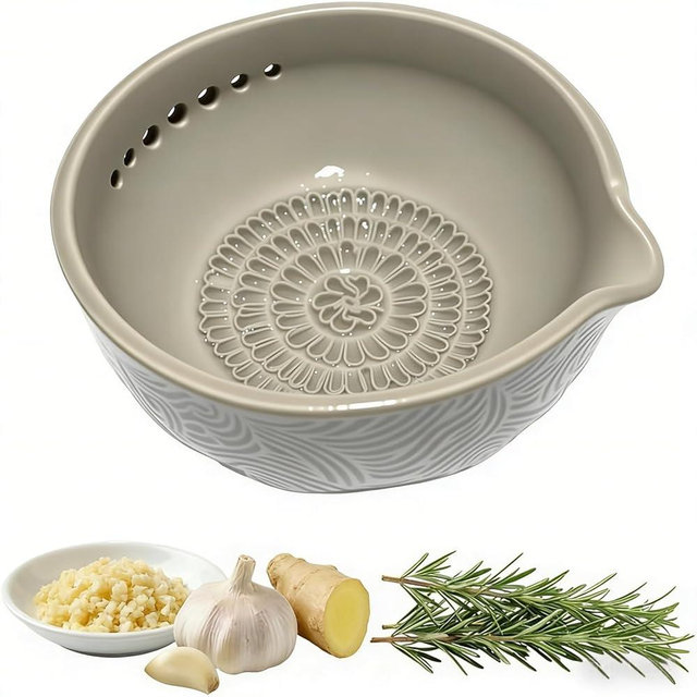 LUOBEIYAOHL Ceramic Garlic Grater Bowl Handmade Herb Stripper Plate