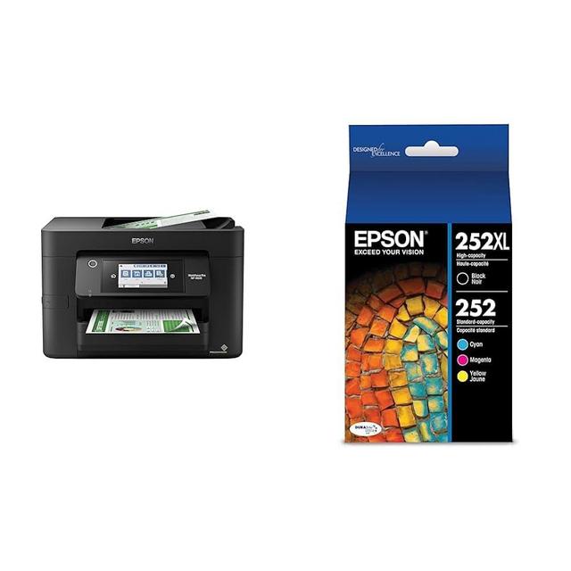 Epson® Workforce® Pro WF-4820 Wireless Color Inkjet All-in-One Printer, Black, Large & T252 DURABrite Ultra Ink High Capacity Black & Standard Color Cartridge Combo Pack (T252XL-BCS)