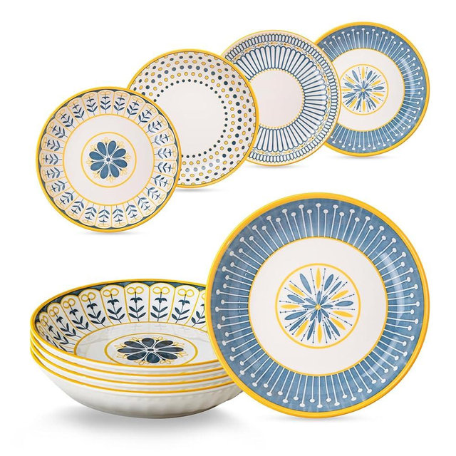 Yeacccng Pasta Bowls, 24oz Ceramic Pasta Plates Set of 4, Scratch-Resistant, Lead-Free, 8 inch Porcelain Shallow Bowls for Pasta,Salad,Oatmeal,Fruit,Chicken, Easy to Clean, Dishwasher & Microwave Safe