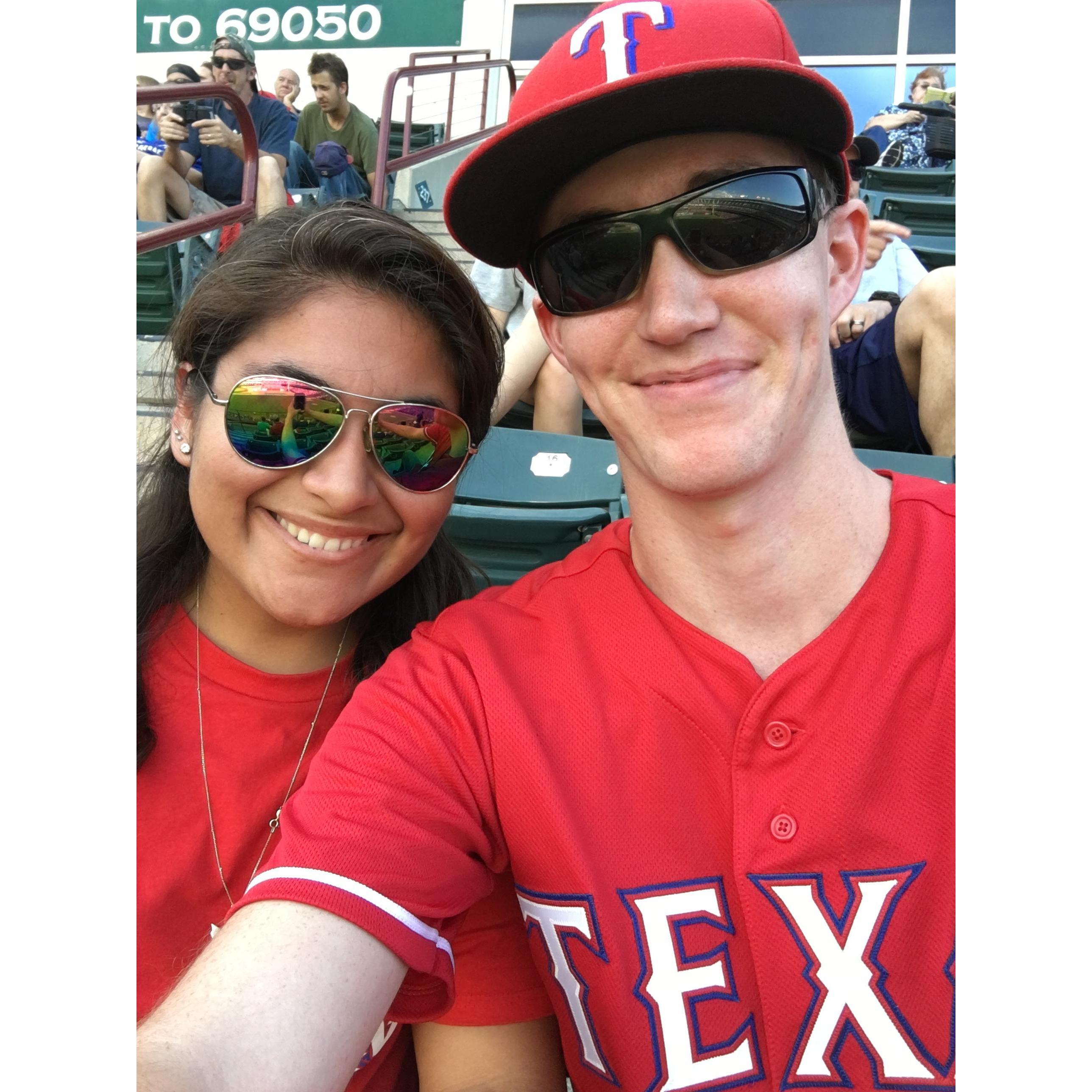 One of our first pictures together! Rangers baseball game in August 13, 2016