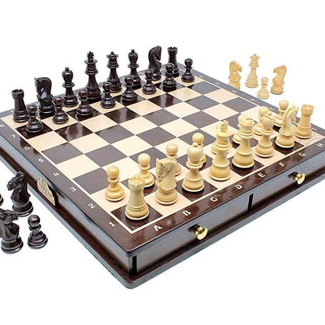 House of Chess - Ringy Rosewood / Boxwood Chess Set Pieces Galaxy Staunton 3" (76 mm) with 15" x 15" Wenge Wood Board + 2 Extra Queens, 4 Extra Knights & 2 Extra Pawns