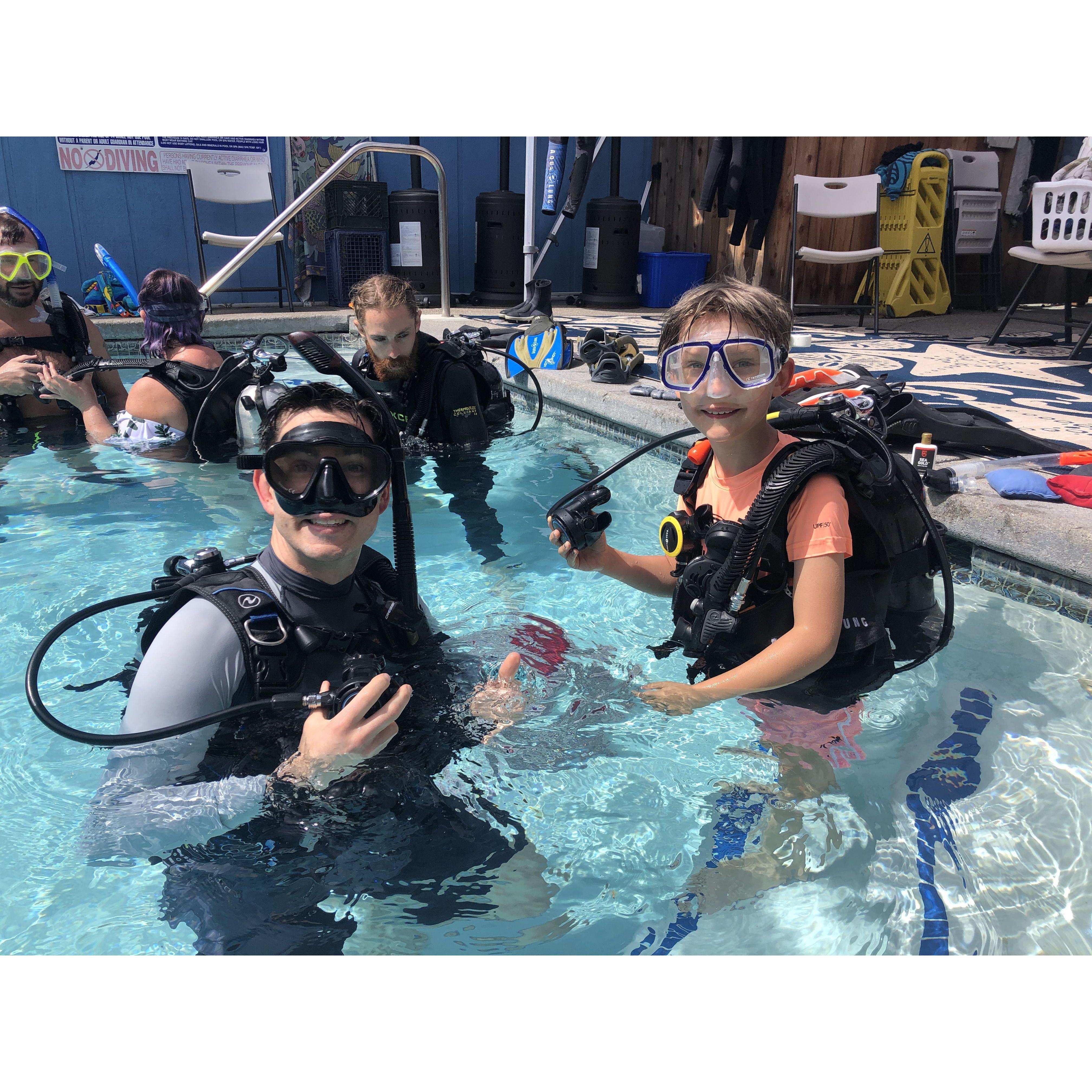 Ryan's first time trying out dive equipment in a Junior Bubbles class