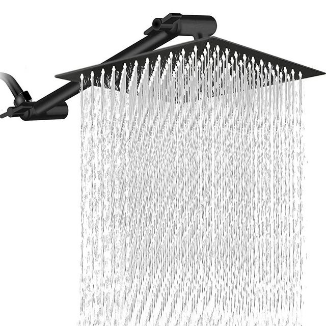 12 Inch Square Rain Showerhead with 11 Inch Adjustable Extension Arm, Large Stainless Steel High Pressure Shower Head,Ultra Thin Rainfall Bath Shower with Easy to Clean and Install - Oil-Rubbed Bronze