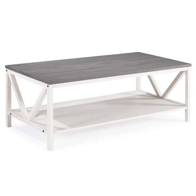 48" Two Tone Distressed Wood Farmhouse Coffee Table Gray/White Wash - Saracina Home