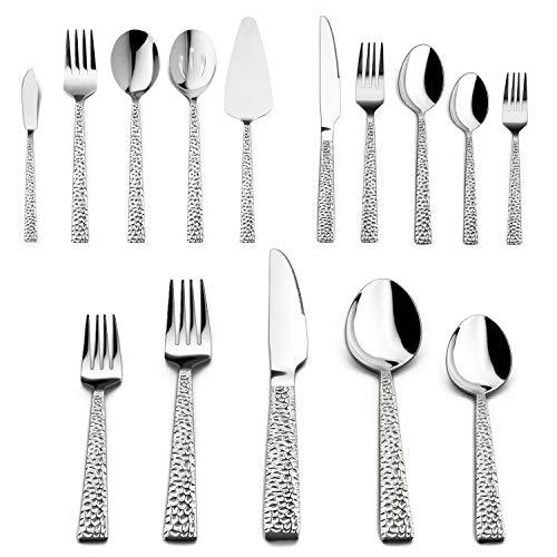 65-Piece Hammered Flatware Serving Set, HaWare Stainless Steel Silverware Cutlery Set for Home/Hotel/Restaurant, Service for 12, Elegant & Classic Design, Dishwasher Safe-Square Edge