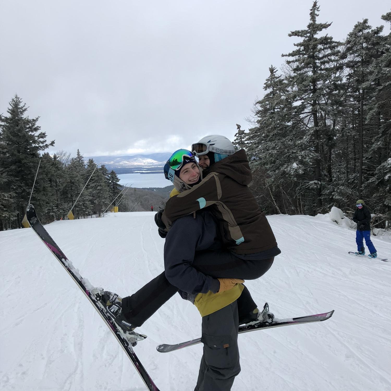 Winter 2018 - One of our first times skiing together. Chris has since outfitted Peighton with a very baller pair of skis, boots, jacket, and snow pants 😎