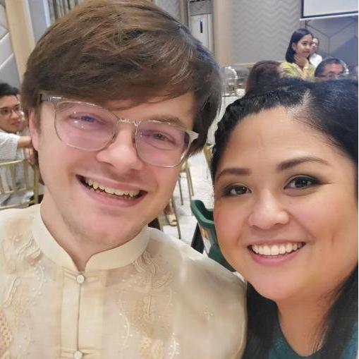 This is us in the Philippines for Paola's cousin's wedding. Stephan is wearing traditional Filipino dress attire called a barong. It's crucial for beating the heat.