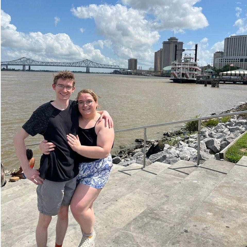 In front of the Mississippi River in New Orleans, visiting for Jazz Fest, April 2022