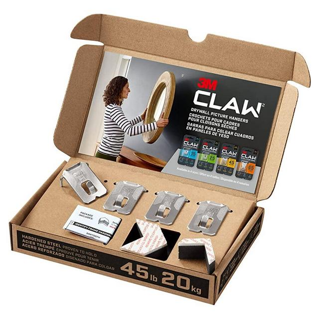 3M CLAW Drywall Picture Hanger with Temporary Spot Marker, Holds 45 lbs, 4 Hangers, 4 Markers/Pack