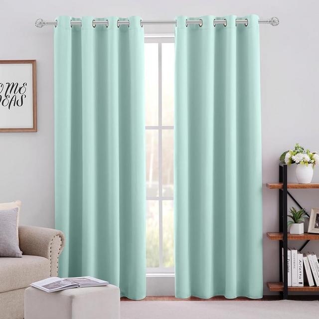 HOMEIDEAS Aqua Blackout Curtains for Bedroom 52 X 84 Inch Length 2 Panels Set Room Darkening Bedroom Curtains, Soundproof Thermal Grommet Window Curtains for Living Room for Christmas