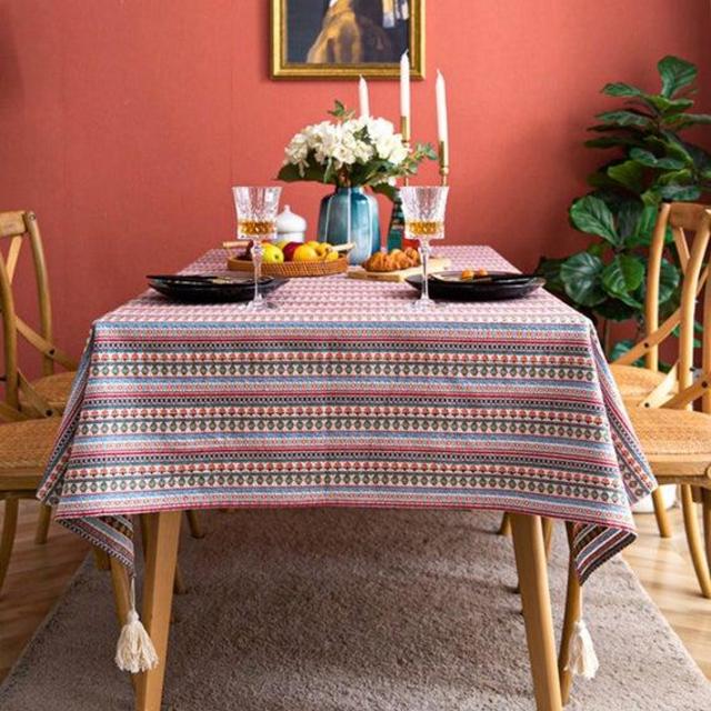 Rustic Table Linen , Rectangle Boho Tablecloths,Table Cloth Cotton Linen Wrinkle Free Anti-Fading