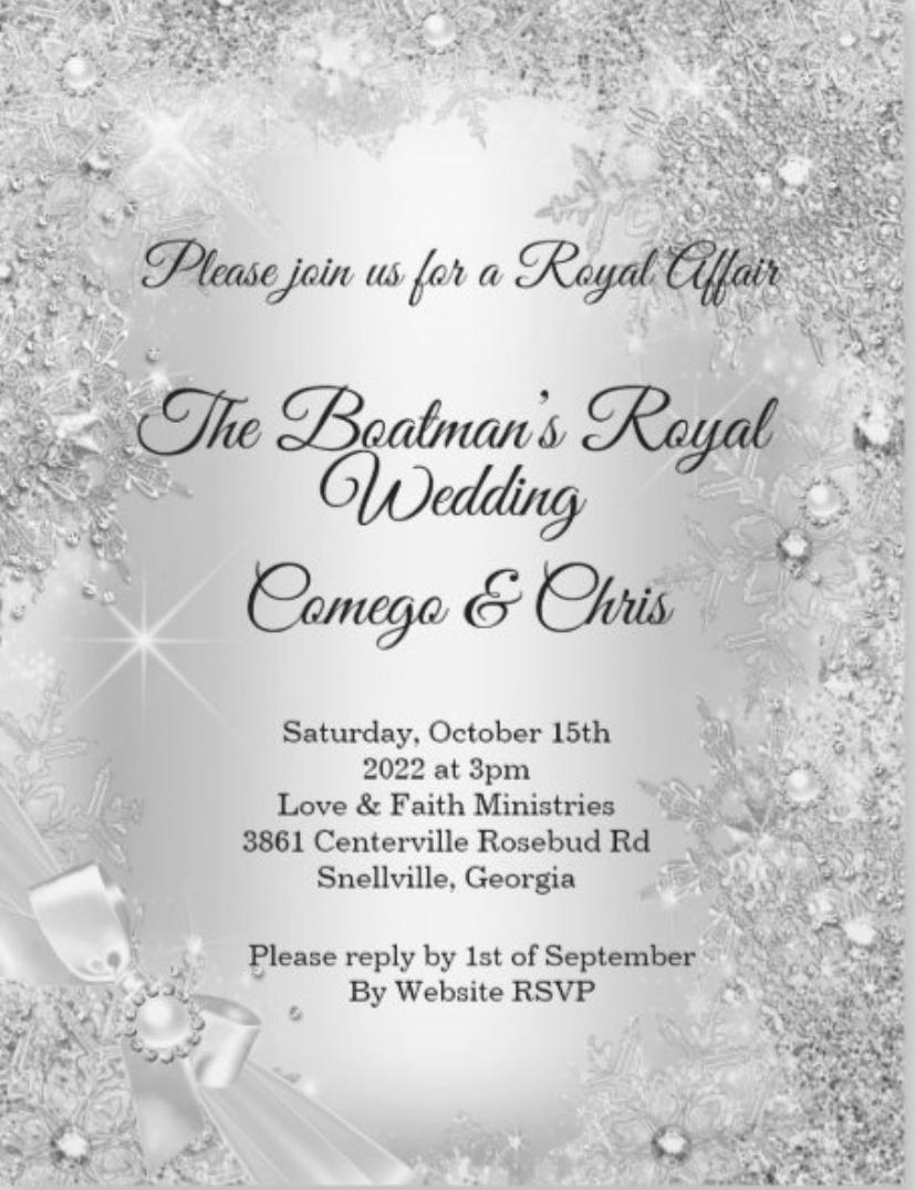 The Wedding Website of Comego Boatman and Christopher Boatman