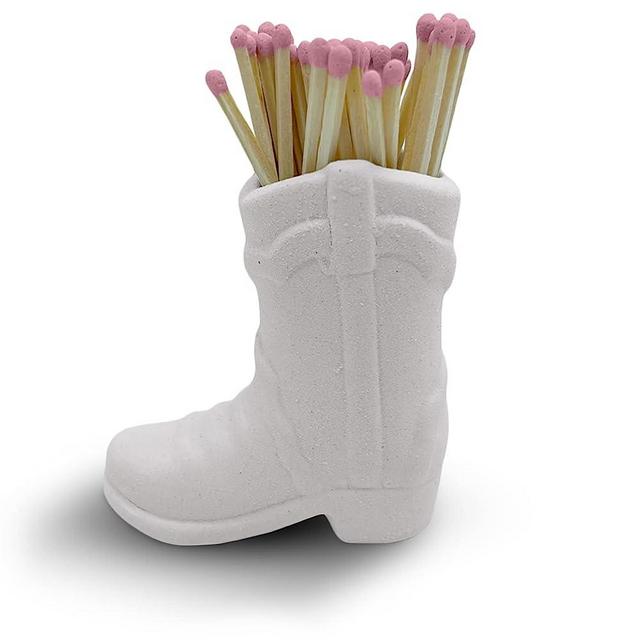 Cowboy Boot Match Holder with Striker - Bathroom - Cowboy Boot Decor Cowgirl - Very Cute Addition for Interior Decor (White)