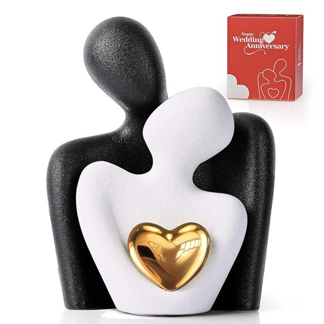 Mini Couple Statue Tv Stand Decor Items for Living Room Home Decor,Bedroom Decor for Couples Sculpture for Anniversary Wedding,Love Gifts for Couples 2025,Knick Knacks for Shelve (Black White, 4.72in)