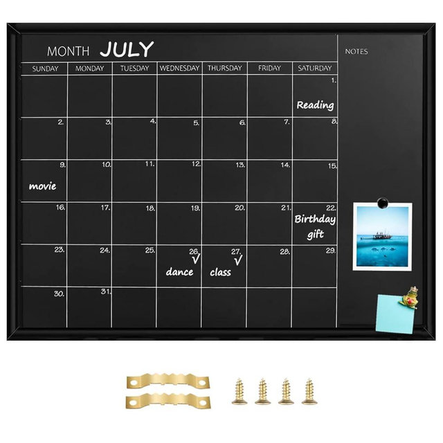 TORASO Calendar Chalkboard, 24 x 32 inches, Magnetic Surface Black Frame Chalk Board for Planning,School Timetable Memo, Hanging Board for Office, School and Home(YLHB-BK-6080)