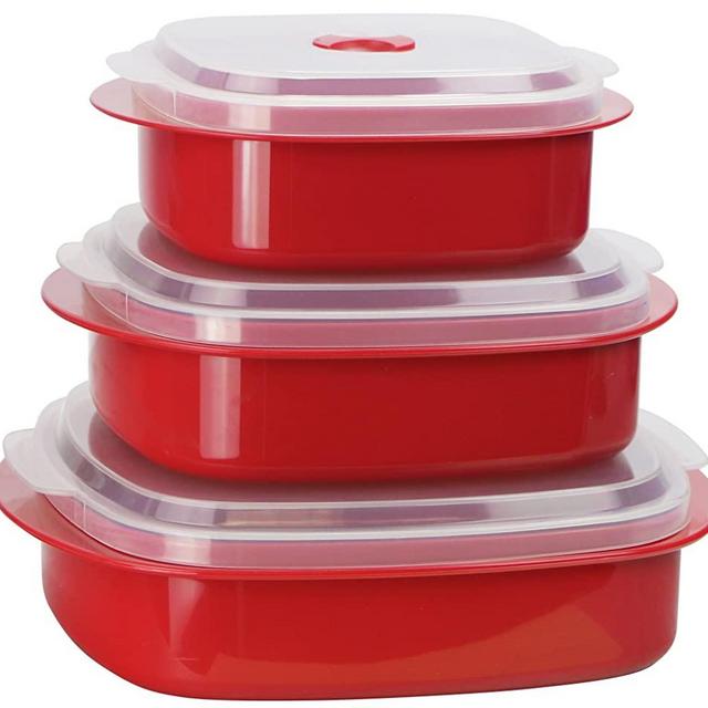 Calypso Basics by Reston Lloyd 6-Piece Microwave Cookware, Steamer and Storage Set, Red