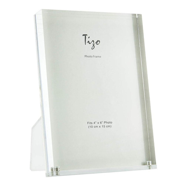 Tizo Design Vertical 4x6 Lucite Picture Frame, Durable 1 Inch Thick Clear Lucite & Magnetic Closures, Elegant & Practical Boutique Quality Photo Frame (Multiple Colors Available)