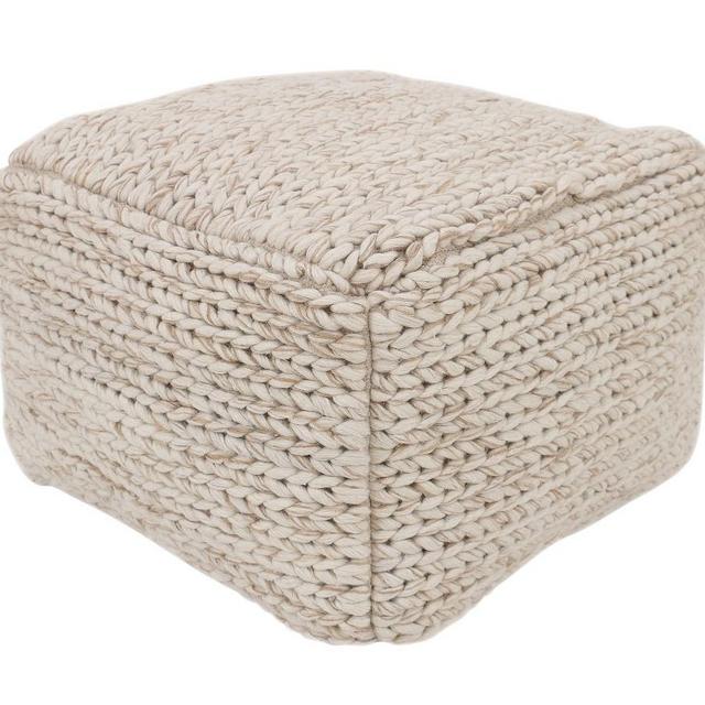 Sweater Knit Pouf, 17 x 17 x 18", Ivory