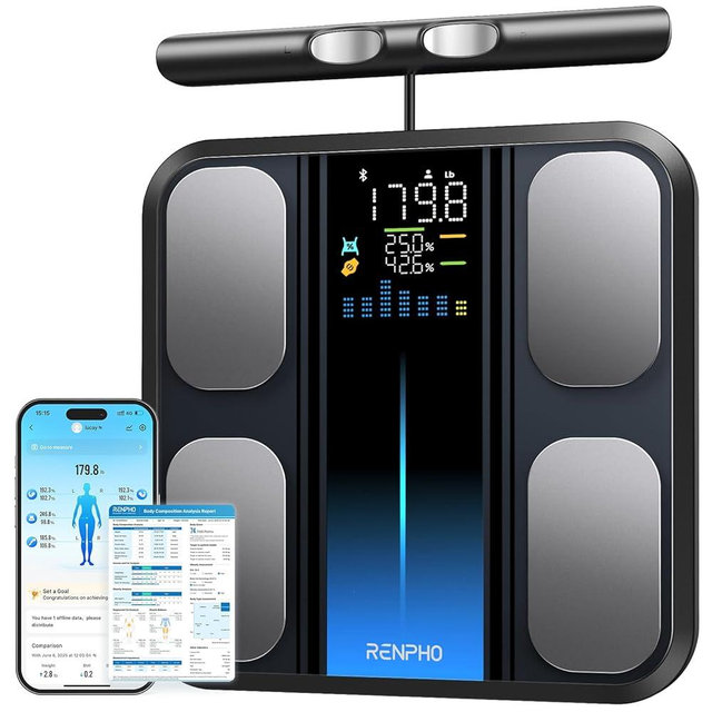 RENPHO Scale for Body Weight and Fat Percentage, Smart Scale with 8 Electrodes Larger Platform, Body Analyzer for BMI, Body Fat, Muscle Mass, High Precision, 400lbs