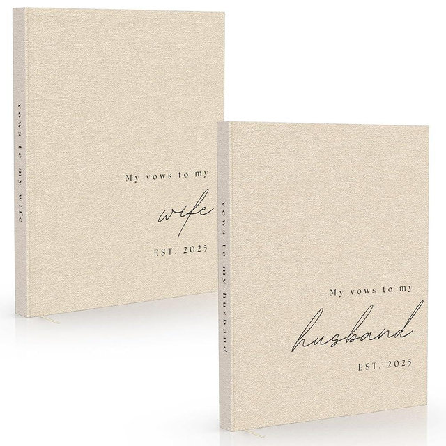 Wedding Vow Books His and Hers - 2 Pack Personalized 2025 Year His & Hers Book - Linen Hardcover Bride and Groom Notebook for Ceremony Vows - Bookmark & Lined Pages - Renewal & Wedding Must Haves