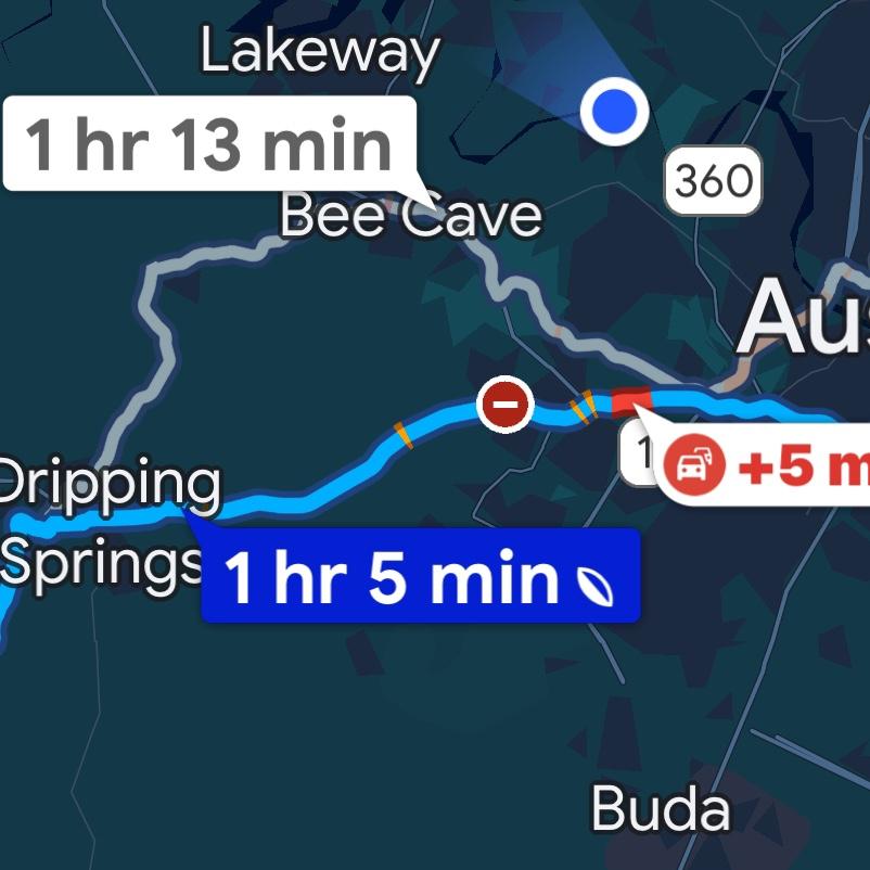 Approximate time it takes to get to the property from central Austin