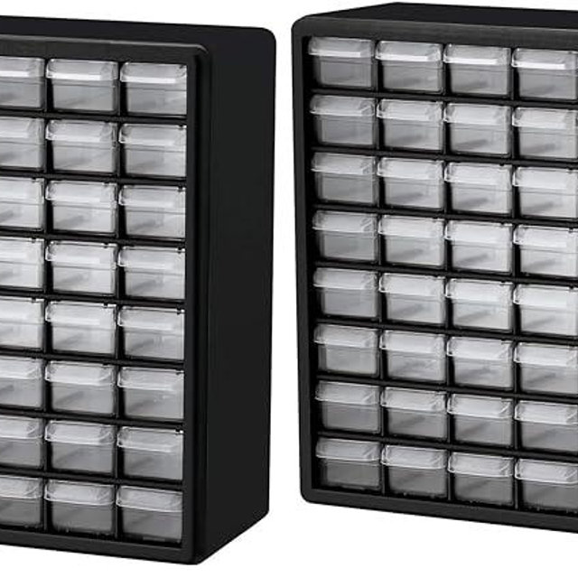 Akro-Mils 64-Drawer Plastic Storage Cabinet, 20-Inch W x 6-Inch D x 16-Inch H | Black | Model 10164 | Garage Organization
