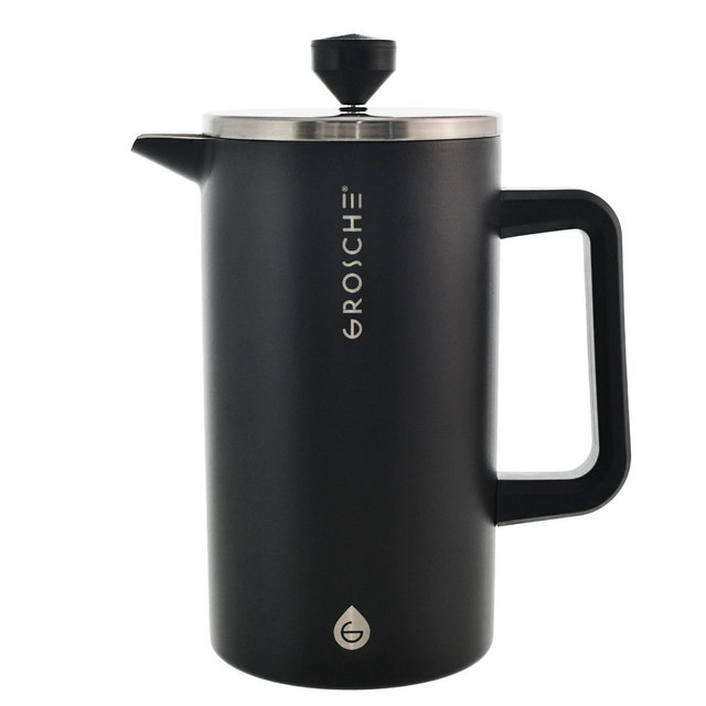 GROSCHE DUBLIN Stainless Steel Double Wall Insulated French Press, 34 fl oz. Capacity, Black