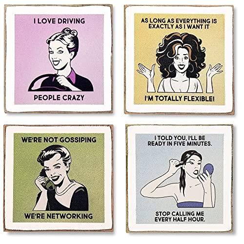Zumatico Diva Funny Coasters for Drinks - Wine Gifts for Women - Funny Gifts for Women - Table Coasters with Holder - Housewarming Gift for New Home