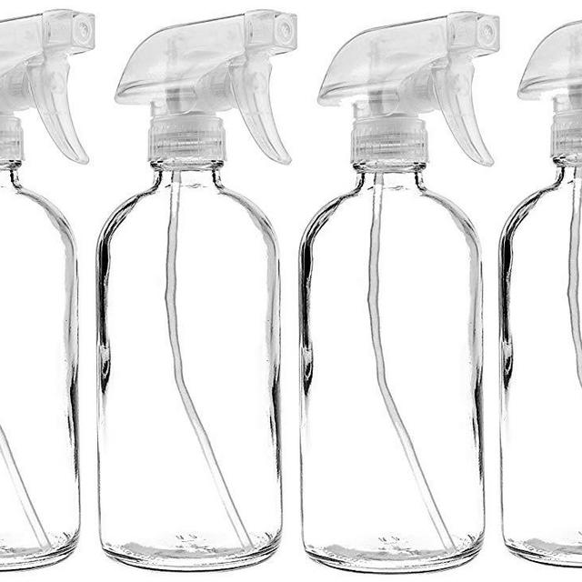 6 Pack of 16 oz Refillable Clear Glass Spray Bottles – Reusable Containers with Adjustable Sprayer: Misting & Stream – for Essential Oils, Cosmetics, Cleaning Products, Plants, Cooking, Aromatherapy