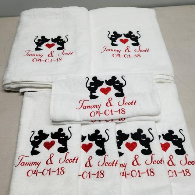 Wedding Mickey & Minnie Mouse Towel Set Personalized Wedding Towels Wedding Gift His and Hers Bath Towels Hand Towels