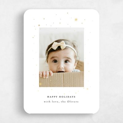 White Rounded Holiday Card - Niseko Portrait Foil